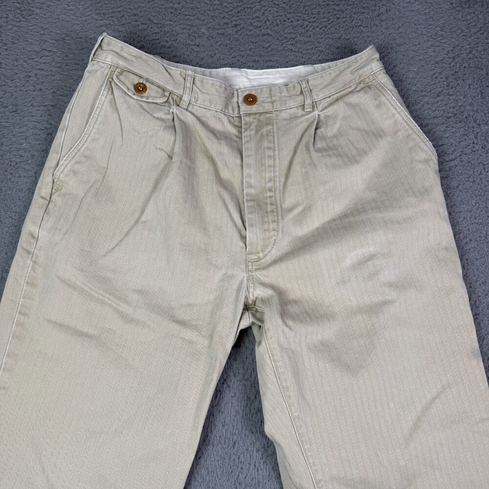 Buck Mason Japanese Twill Larsen Pants Mens 32x28 Washed Khaki Pleated Military